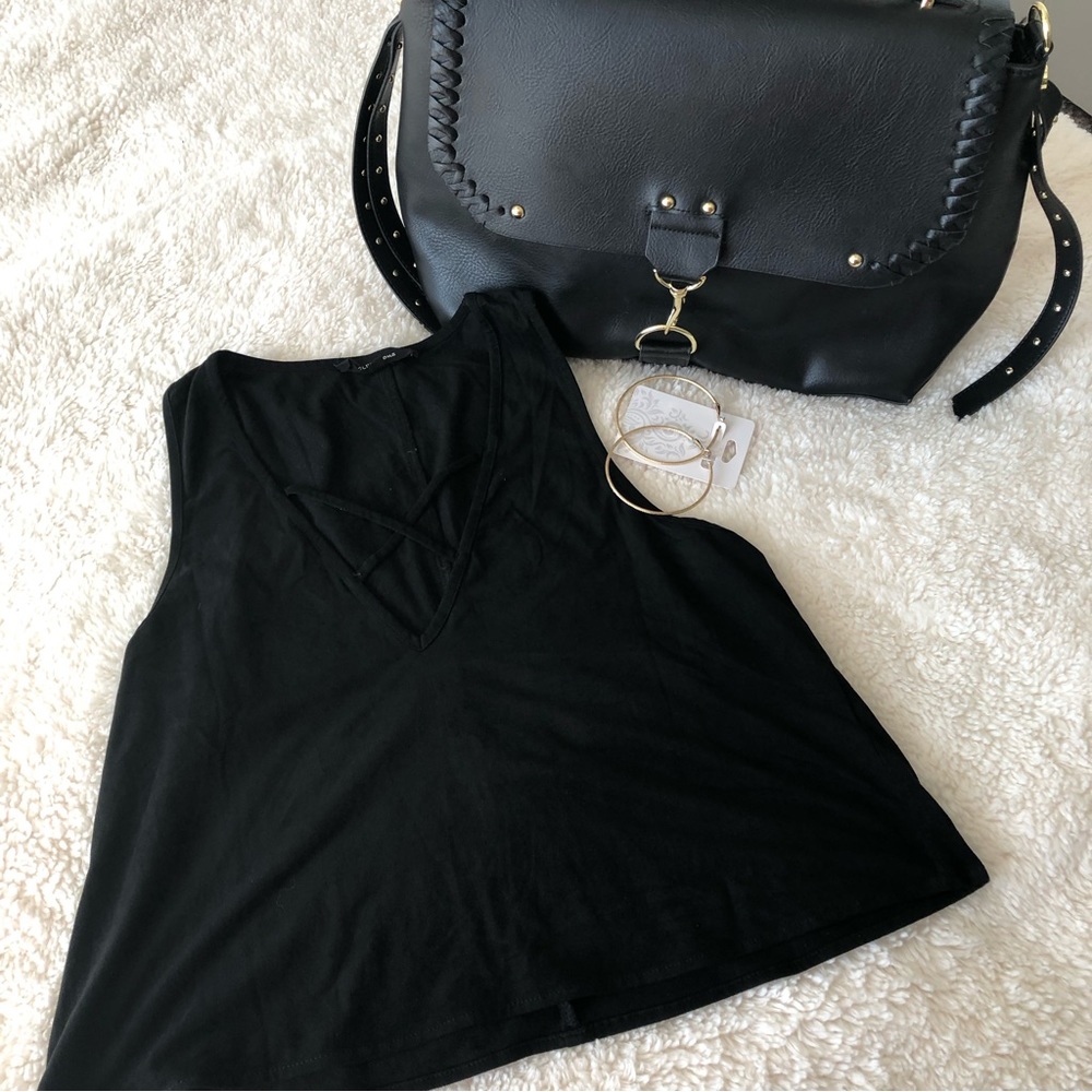 Olivaceous faux suede crop top SZ S